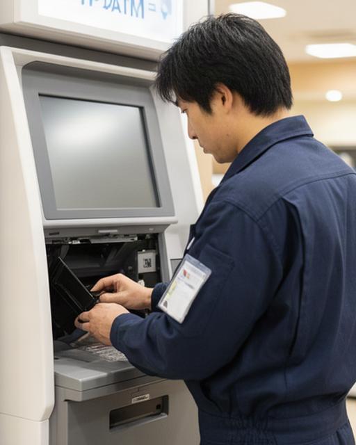 静岡県のATM保守技術者が店舗内の端末を点検している様子